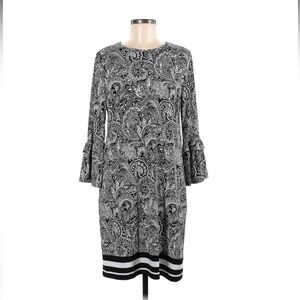 Michael Kors Black and White Paisley Long Sleeve Dress